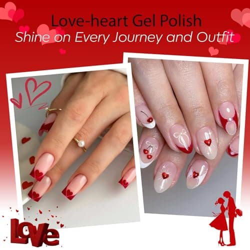 modelones Red Heart Gel Nail Polish, 2Pcs 15ML Red Jelly Nude Spring Gel Polish Set Soak Off Nail Lamp U V LED Cured for Classic French Nail Art Design Valentine's Day Gift for Women - Thumbnail 2