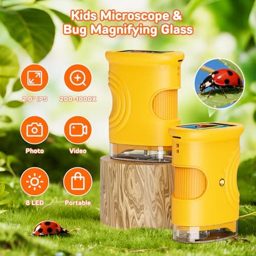 1000X Digital Handheld Microscope for Kids with 2.0" IPS Screen, Easter Gifts Portable STEM Science Lab Toy, Rechargeable Pocket Microscope Educational Gift for Boys & Girls Age 4-6 8-12, Orange - Thumbnail 2