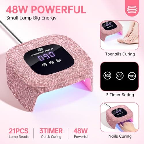 CHRISTINE SHELLY UV Nail Lamp, UV Light for Gel Nails, 48W Plug-in Mini Diamond Nail Lamp Nail Dryer with Touch Control Auto Sensor and 3 Timer Settings Nail Light Curing Lamp, Home (Pink Diamond) - Thumbnail 2