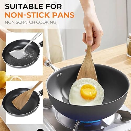 WARMKEY Natural Acacia Wood Spatula Set of 3, Nonstick Pan Safe Multipurpose Wooden Cooking Spatulas, Eco-Friendly Scratch-Proof Heat Resistant with Hanging Holes - Thumbnail 5