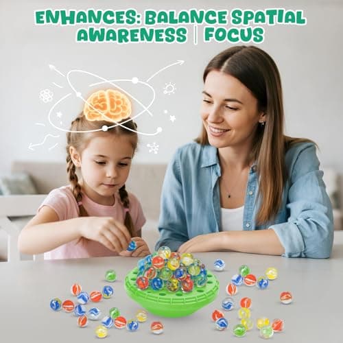 INKZOO Marble Balance Game, Wobble Marble Stacking Game for Kids 6+, Family Games for Kids and Adults with Built-in Storage, Marbles Board Game for 1-4 Players, Fun Birthday Party Games Toys - Thumbnail 4