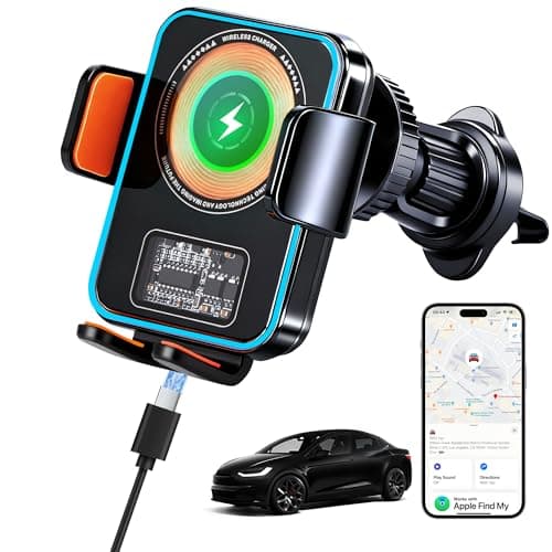 15W Fast Wireless Car Charger with Air Tracker Tag GPS Bulid in(iOS Only)-Air Vent Phone Mount, Works with Apple Find My, Hidden＆Undetectable (Wireless Car Charger with Tracker) - Image 1