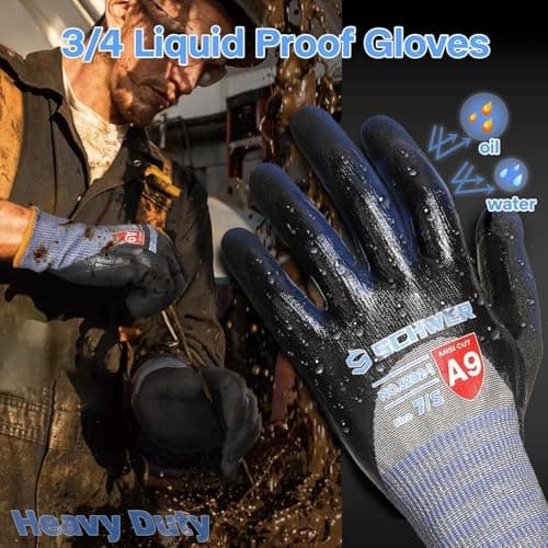 Schwer ANSI A9 Cut/Abrasion Resistant Gloves for Heavy Duty Work, 3/4 Double Nitrile Coating for Detect Metal, Water & Oil Proof, Anti Slip, Touch Screen, PM3202, Black, L - Thumbnail 6