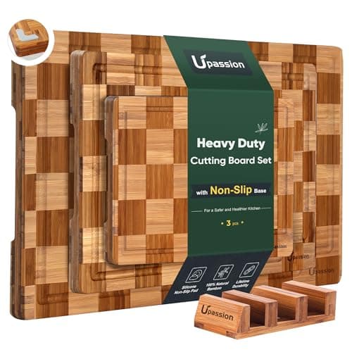 Heavy Duty Bamboo Cutting Board Set 3 Pack Non Toxic Charcuterie Board Wood Cutting Boards for Kitchen Solid End Grain Wood Chopping Board Large Butcher Block - Image 1