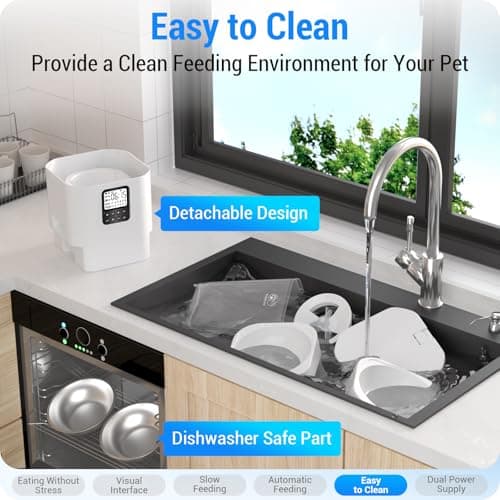 Frienhund Timed Automatic Cat Feeder 2 Cats with Slow Feed: Dual Automatic Dog Feeder with Information Visualization, Programmable Auto Cat Food Dispenser for Multiple Pets,Detachable for Clean-29 Cup - Thumbnail 6