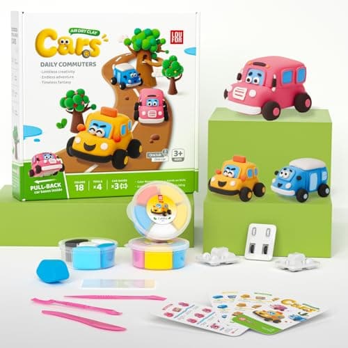 Air Dry Clay Kit for Kids - Pull Back Car Making, 3 Boxes Modeling Clay with Sculpting Tools, Base, Backing Board, Tutorial, Ultra Light & Soft, Non-Toxic & Safe, Creative DIY Arts and Crafts Toys - Image 1
