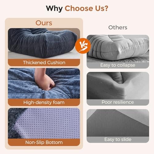 Ayovoch Bean Bag Chairs for Adults, Giant Bean Bag Chair, Memory Foam Beanbag Chair, One-Piece Foam Padding, Bean Bag Sofa for Living Room, Dorms, Apartments, Reading Corner (Blue Gray Plush) - Thumbnail 4