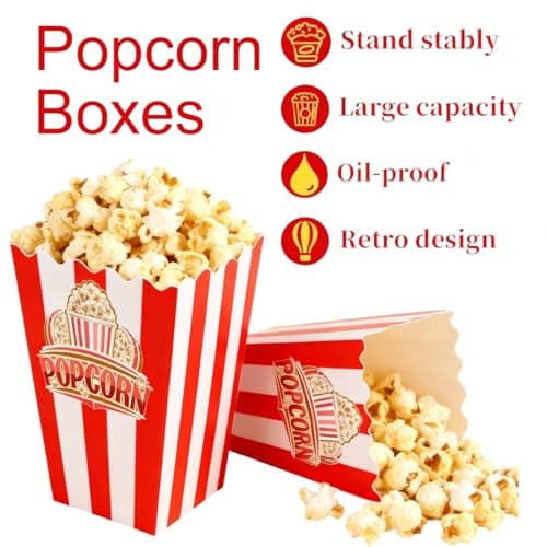 Wertyuizk 20Pcs Red White Striped Classic Popcorn bucket, Disposable Popcorn Boxes for Movie Night, Home Halloween, Thanks Giving, Christmas Party - Thumbnail 5