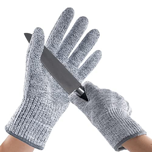 ANDANDA Cut Resistant Gloves, Food Grade Safety Kitchen Cuts Work Gloves for Oyster Shucking, Fish Fillet Processing, Meat Cutting and Wood Carving, Grey L 12 Pairs