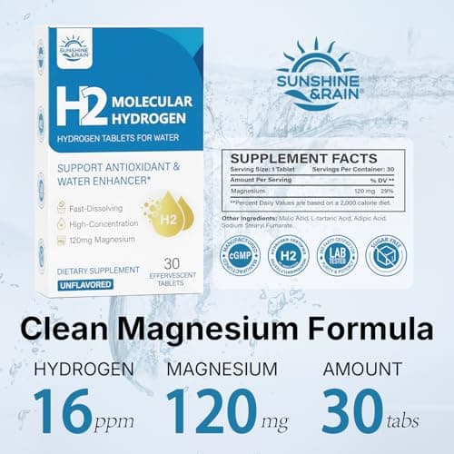 Molecular Hydrogen (H2) Tablets with 120mg Magnesium – 16 PPM Hydrogen Water Tablets for Water, Advanced Hydrogen Technology, Antioxidant Support for Cellular Health & Recovery丨Unflavored, 30 Tablets - Thumbnail 2