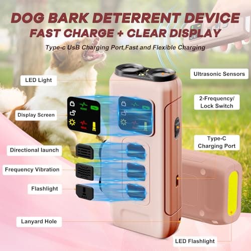 Myiwb Ultrasonic Dog Bark Deterrent & Anti-Barking Training Device, 3 Modes to Stop Dog Barking, Handheld Tool, Safe, Rechargeable, Compact and Portable, Suitable for Indoor/Outdoor Use(Pink) - Thumbnail 4
