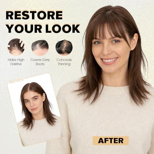 TESS Hair Toppers for Women Hair Pieces for Women with Thinning Hair Clip in Handmade Lace Base 3 Clips, 3.2 × 4.5 Inch, 12 Inch, Dark Linen - Thumbnail 4