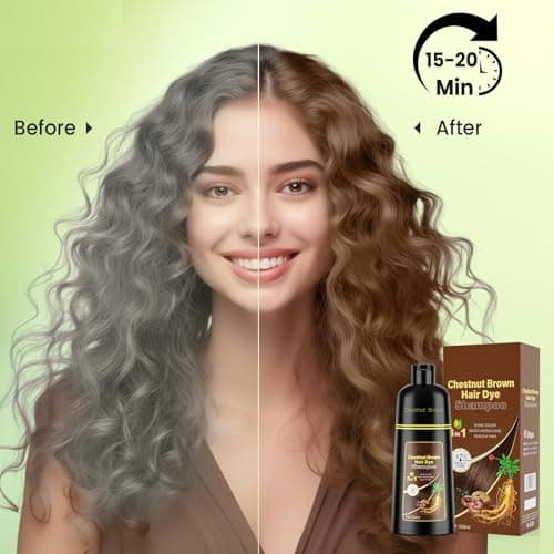 JUANCHI Chestnut Brown Hair Dye Shampoo 3 in1, Chestnut Brown Shampoo Hair Dye for Gray Coverage, Natural Hair Color for Women Men, Herbal Formula, Ammonia-free, Lasts 30 Days, 500ml (16.90 oz) - Thumbnail 5