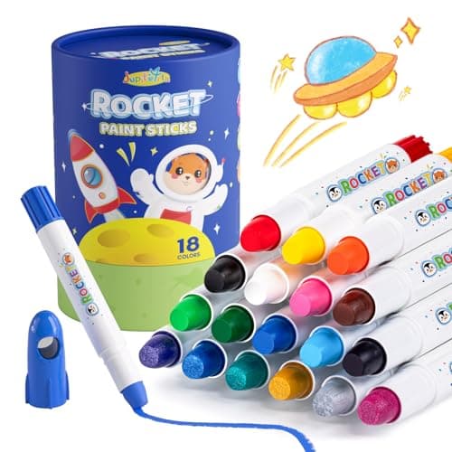 JUPITEARTH 18 Colors Rocket Tempera Paint Sticks with 120 PDF Coloring Pages, Quick Drying, Non-Toxic and Washable Paint Sticks for Kids and Students, Art Supplies for Drawing on Paper and Canvas - Image 1