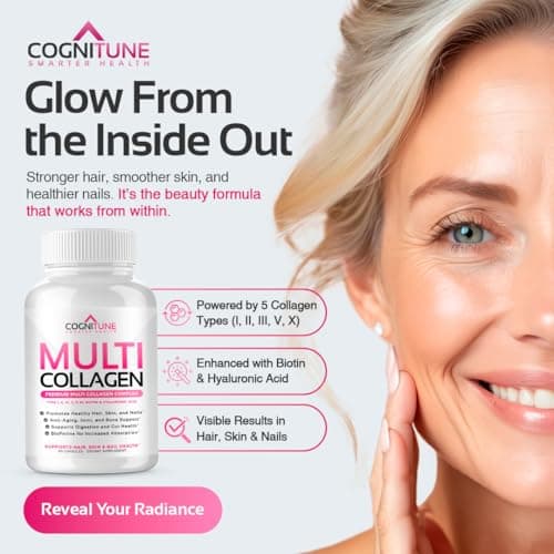 Multi Collagen for Women with Hyaluronic Acid, Vitamin C and Biotin, Collagen Protein Supplement with Types I, II, III, V, X Peptides for Healthy Hair, Skin, Nails and Joints, 120 Capsules - Thumbnail 4