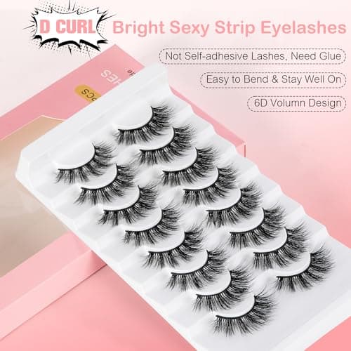 False Eyelashes Manga Anime Lashes, Wispy Volume Fake Lashes, Invisible Band for Cosplay, 8 Pairs Faux Mink Natural Look Spiky Eyelash Strips 17MM (Bright Sexy) - Thumbnail 3