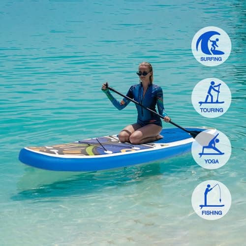 FEATH-R-LITE Inflatable Paddle Board Stand Up Paddleboards for Adults SUP with Premium Accessories Pump, Adjustable Paddle, Leash, Three Fins, Backpack (Blue Monkey) - Thumbnail 5