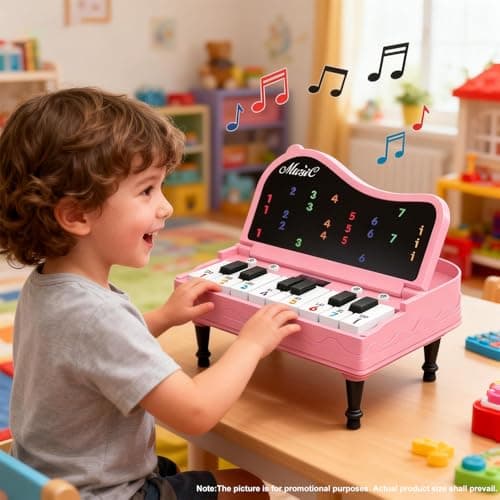 Mini Piano for Kids with Music Notes Guiding- 13 Keys Pocket Travel Keyboard Toy with 7 Modes - Portable Musical Instrument Toys Birthday Gifts 3 4 5 6 Year Old Boys Girls (Pink) - Thumbnail 4