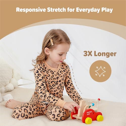 NewSeed So Soft Kids 2-Piece Viscose from Bamboo Outfit Set, Long Sleeve Top & Leggings, Cozy Base Layer for Boys & Girls (Leopard Print, 7-8Y) - Thumbnail 3