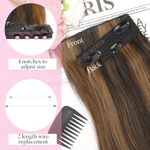 Invisible Wire Hair Extensions with Transparent Wire Adjustable Size 4 Secure Clips Long Wavy Secret Hairpiece 20 Inch for Women(Balayage Dark Brown to Chestnut) - Thumbnail 3