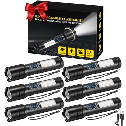 6Pack Small Flashlight Powerful, 7Mode Rechargeable Flashlights High Lumens, Adjustable Tactical Flashlight Pocket, Super Bright LED Flash Light, Mini Portable Flashlights for Home Emergencies Camping - Image 1