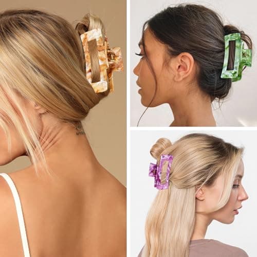 SHINLEA 3Pcs Hair Claw Clips for Women, 4.1 Inch Non slip Claw Clip, Reference Ink Painting Design, Ideal for Home Party and Work Styling, Hair Accessories for Girls Gift (Brown and Green and Purple) - Thumbnail 5