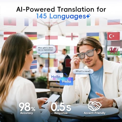 GetD 2026 AI Glasses for Men & Women, Smart Glass Powered by ChatGPT, AI Real-time Translation with 145 Languages, 11H Music Play, Bluetooth Glasses with Anti-Blue Light Lens for Daily Use, Travel - Thumbnail 3