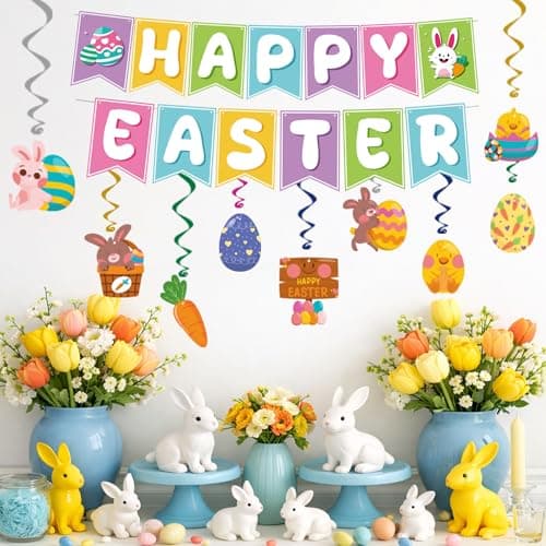 Easter Decorations - 19 Pack Hanging Swirls, Easter Banner - Easter Decorations Garland Easter Accessories Party Favors for Home Door Birthday | Easter Decor - Thumbnail 5