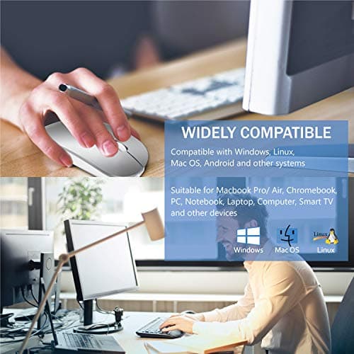 Bluetooth Wireless Mouse for MacBook Air Mac Pro Laptop Computer iPad Pad PC Laser Optical Rechargeable Mini Slim Silent Mouse Widely Used Desktop Hp iMac (Silver) - Thumbnail 2