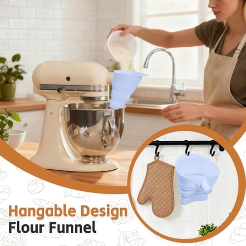 Flour Funnel for Kitchen Aid Mixer - Stand Mixer Attachment Compatible with (KSM150) 4.5-5 Qt Tilt-Head Mixers,Easy Pour Anti-Splash Baking Tool, Dishwasher Safe, for Egg Liquid and Both Flour -Blue - Thumbnail 5