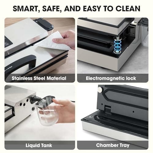 Vesta Precision 16'' Commercial Vacuum Sealer Machine for Moist Foods, 95kPa Heavy Duty Meat Sealer with Dual Vacuum Pumps & Auto Cooling, Adjustable Sealing and Vacuum Time Control, Stainless Steel - Thumbnail 5