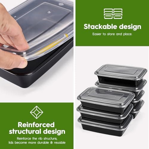 Glotoch 50 Pack (100-Piece) 32 oz 1 Compartment Meal Prep Containers with Lids, Plastic Food Storage Containers for Lunch, Microwave, Freezer, and Dishwasher Safe Take out Containers - Thumbnail 6