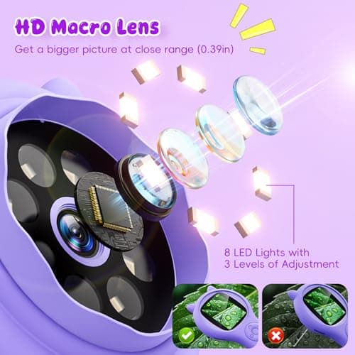 Microscope for Kids - Mini Pocket Handheld Microscope for Toddlers-STEM Educational Science Kit Toys for Christmas Birthday Gifts Toys for 5 6 7 8 9 10 11 12 Year Old Girls（Purple） - Thumbnail 2