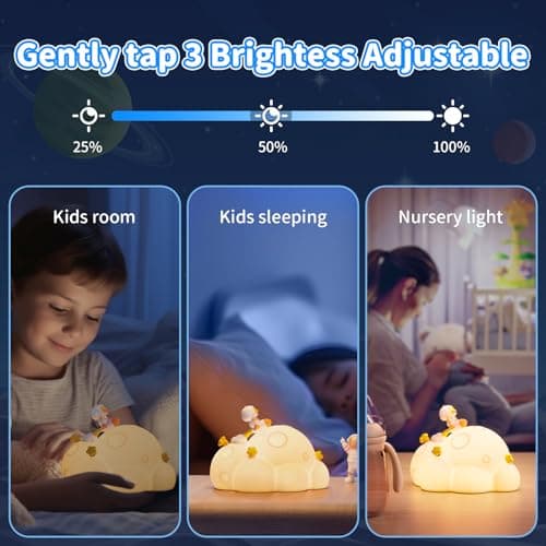 ICARER FAMILY Auto-Off Night Light for Kids - Rechargeable Touch Control Bedside Lamp, Planet Night Lights for Nursery, Gift for Girls Boys - Thumbnail 3