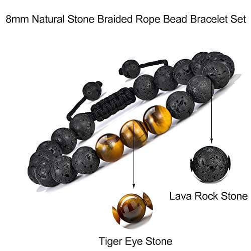 M MOOHAM Personalized Gifts for Men Bracelets - Beaded Natural Tiger Eye Lava Rock Bracelets for Men Birthday Gifts Unique - Thumbnail 6