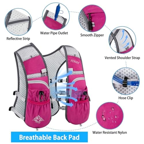 Waterproof Running Hydration Vest for Women - Adjustable Running Water Vest with 12 Pockets, Lightweight Hydration Pack Water Backpack for Hiking Trail Cycling Marathon Race, Pink - Thumbnail 5