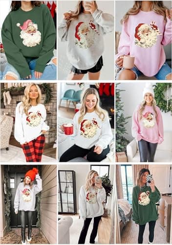 LETSEE Christmas Sweatshirts for Women 2025 Santa Claus Graphic Oversized Fleece Vacation Holiday Pullover Tops Xmas Gifts, A-Black, Medium - Thumbnail 4