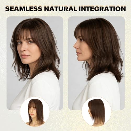 TESS Hair Toppers for Women Hair Pieces for Women with Thinning Hair Clip in Handmade Lace Base 3 Clips, 3.2 × 4.5 Inch, 12 Inch, Dark Linen - Thumbnail 5