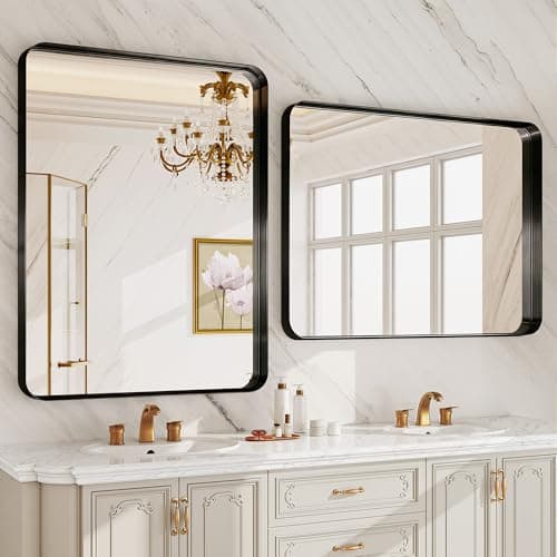 30x36 Inch Black Metal Framed Bathroom Mirror for Wall, HD Tempered Glass, Vanity Mirror for Over Sink, Anti-Rust Aluminum Alloy Mirror, Farmhouse, Horizontally or Vertically Hanging - Thumbnail 2