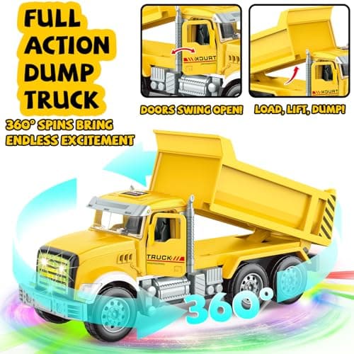 Car Toys for Toddlers, Dump Truck Toy with 1 Self-Lifting Bed, Lights Music Toy Trucks Construction Vehicle with 2 Opening Doors,Toys for 3 4 5 6 Year Old Boy Girl, Kids Christmas Birthday Gifts - Thumbnail 4