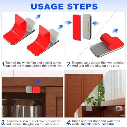 10 Pack Magnetic Cabinet Door Catch, Ultra Thin Cabinet Door Magnets, Adhesive Drawer Magnets to Stay Closed, Stainless Steel Cabinet Latch Easy to Install with Double Sided Tape, Thickness 0.08in - Thumbnail 2