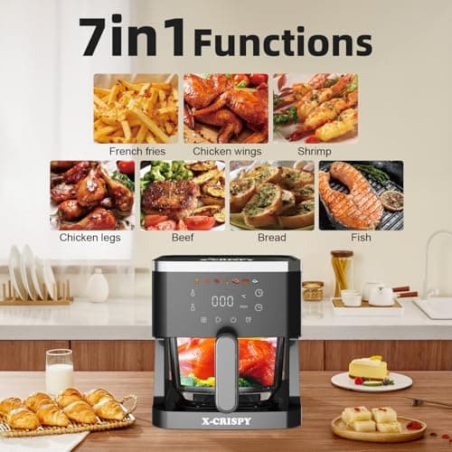 APSARAS USA Air Fryer Glass, 5.2QT Convection Oven Glass Air Fryer Non Toxic, Transparent Fry Bowl | Cook Shrimp, Steak, Fries, Wings, Chicken & More | Precise Temperature Control & Time - Thumbnail 2