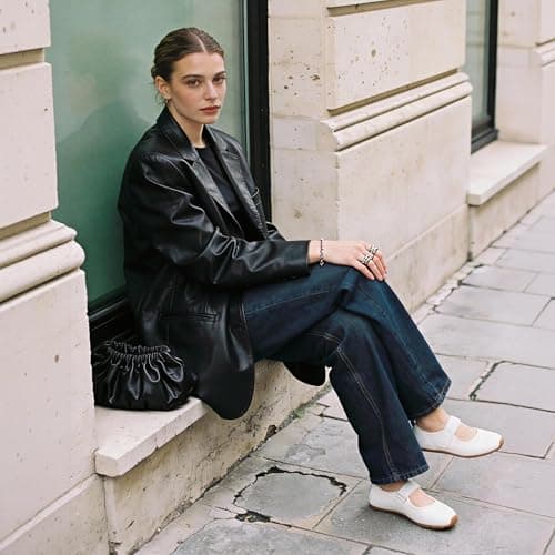 VIUGJNEX White Tennis Shoes for Women Mary Jane Shoes Fashion Sneakers Lightweight Casual Slip-On Ballet Flats Size 8.5 - Thumbnail 6