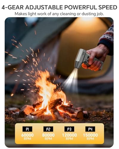 Compressed Air Duster, 150000RPM Electric Air Duster with LED Display & Brushless Motor, 4-Gear Air Blower Rechargeable with LED Light, Cordless Turbo Fan for Computer, Keyboard, Car, Home, Outdoor - Thumbnail 4