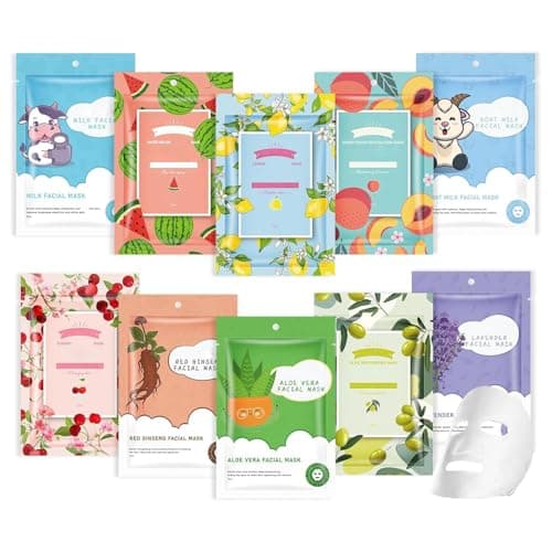 GUOYAOLIFU 10 Sheets Face Masks Skincare, Deep Hydrating Variety Face Masks Suitable for Sensitive Skin, Bulk Facial Masks for Women Skin Care, Moisturizing Face Mask Gifts Set for Spa Party - Image 1