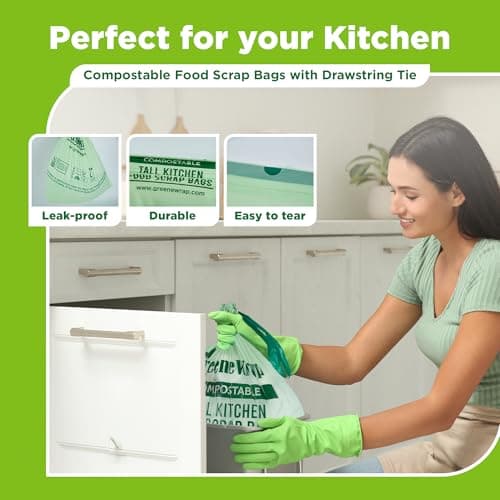 GreeneWrap 13 Gallon Compostable Trash Bags Liner with Drawstring, Heavy Duty Extra Thick 1 Mil, 49.21 Liter, 30 Bags, Tall Kitchen Food Scrap Waste Bag, BPI and OK Compost Home Certified, ASTM D6400 - Thumbnail 2
