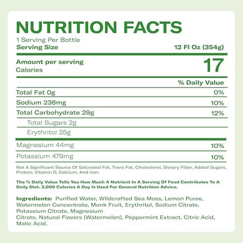 Watermelon Peppermint Sea Moss Electrolyte Lemonade – Cool & Refreshing Hydration Drink – Sea Moss & Electrolytes – 4 x 12 fl oz Bottles – Made in USA - Thumbnail 2