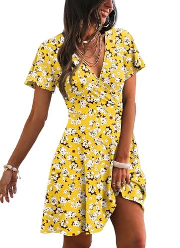 RUMIA Summer Dresses for Women 2026 Boho Beach Vacation Easter Yellow Sundresses for Spring Floral Dress Mustard L - Image 1