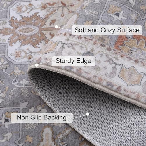 Vanmoos 5x7 Area Rugs for Living Room, Bedroom - Machine Washable, Non-Slip Bedside Rug, Large Soft Floor Carpet for Office, Dining Room, Farmhouse and Home Decor, Artistic Flair/Beige - Thumbnail 4