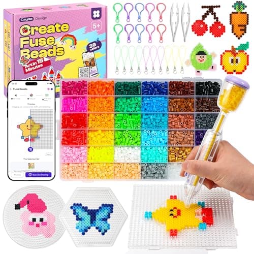 Caydo Fuse Beads Kit with Fuse Bead Pen, Design App & 200+ Patterns for Beginners, 10500PCS 36 Colors 5mm for Girl Holiday Home DIY Decor Creative Projects - Image 1